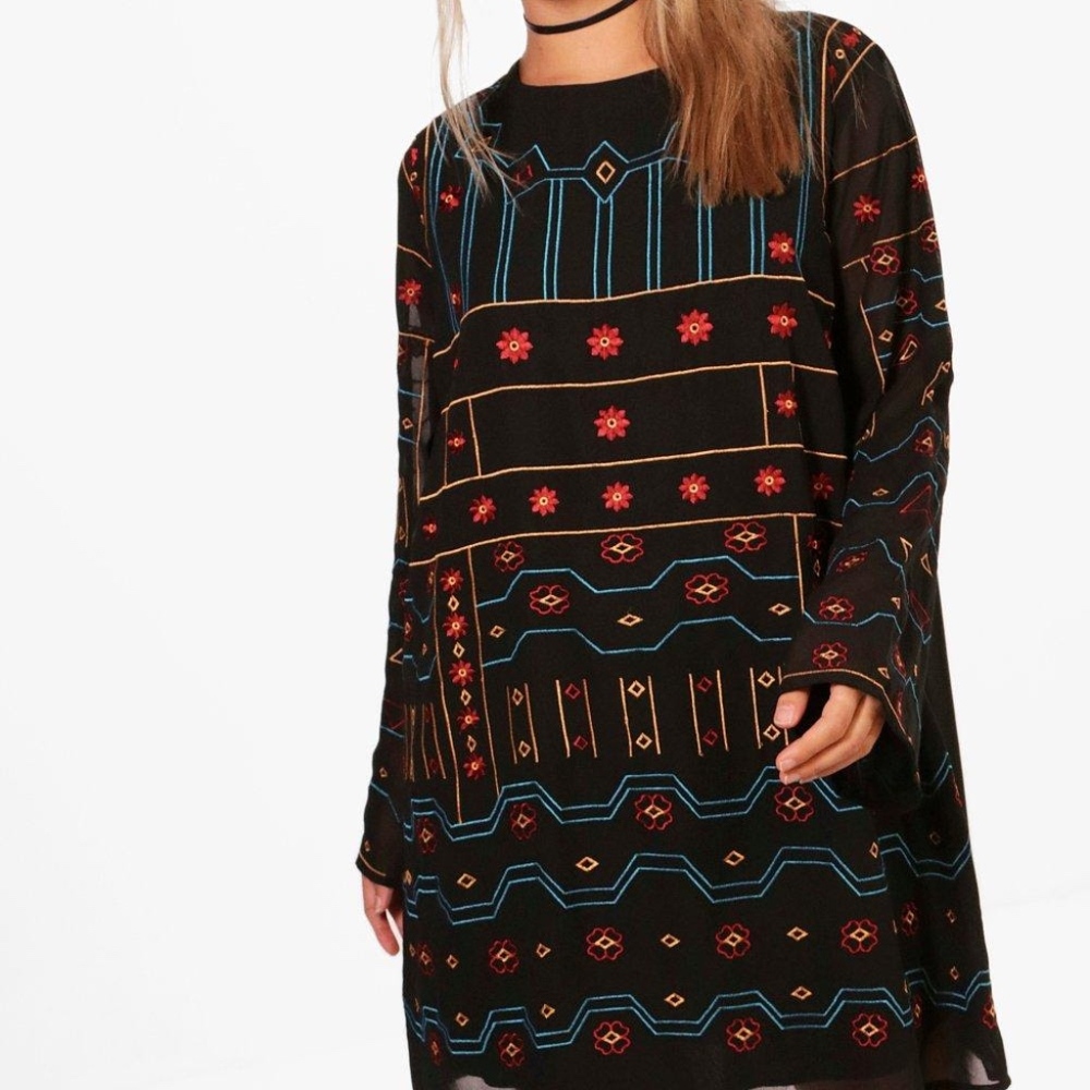 Boohoo Embroidered Shift Dress